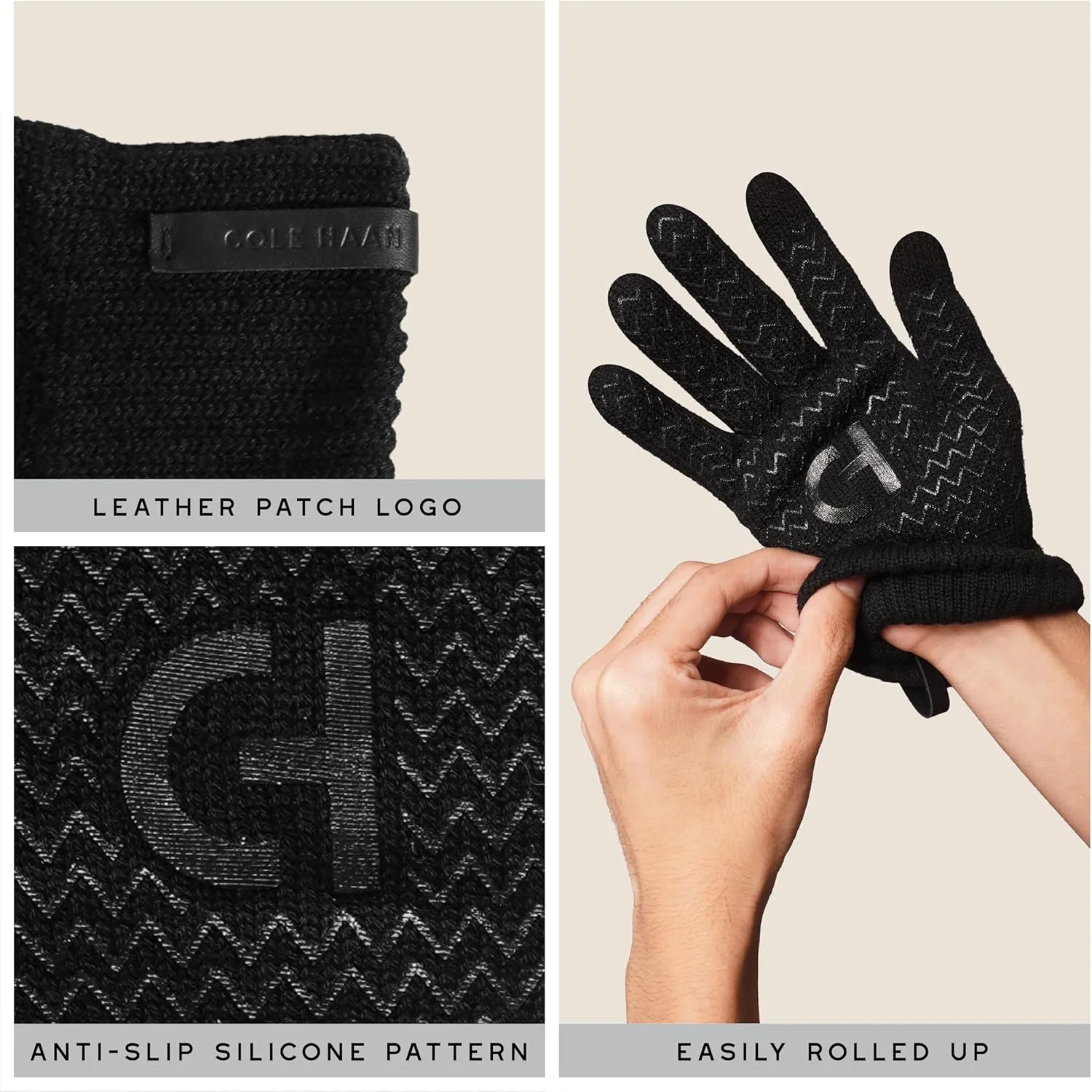 Cole Haan Knit Winter Gloves for Men, Touchscreen Thumb and Index Finger, Warm Functional Gloves with Non-Slip Grip