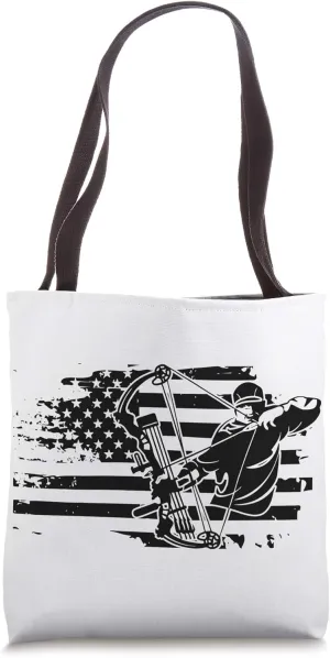 Compound Bow Hunting Gear Retro American Flag Mens Archery Tote Bag