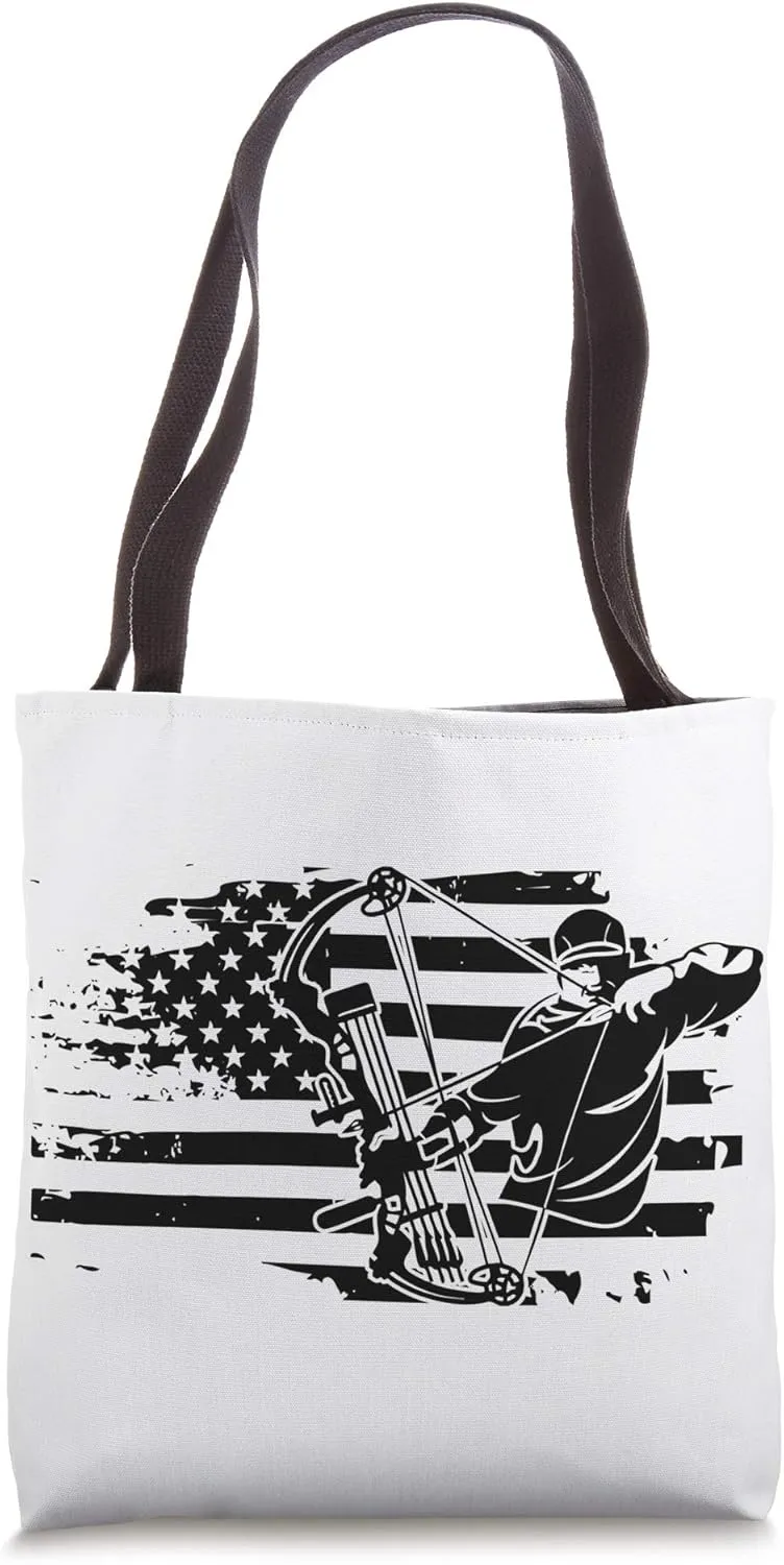 Compound Bow Hunting Gear Retro American Flag Mens Archery Tote Bag