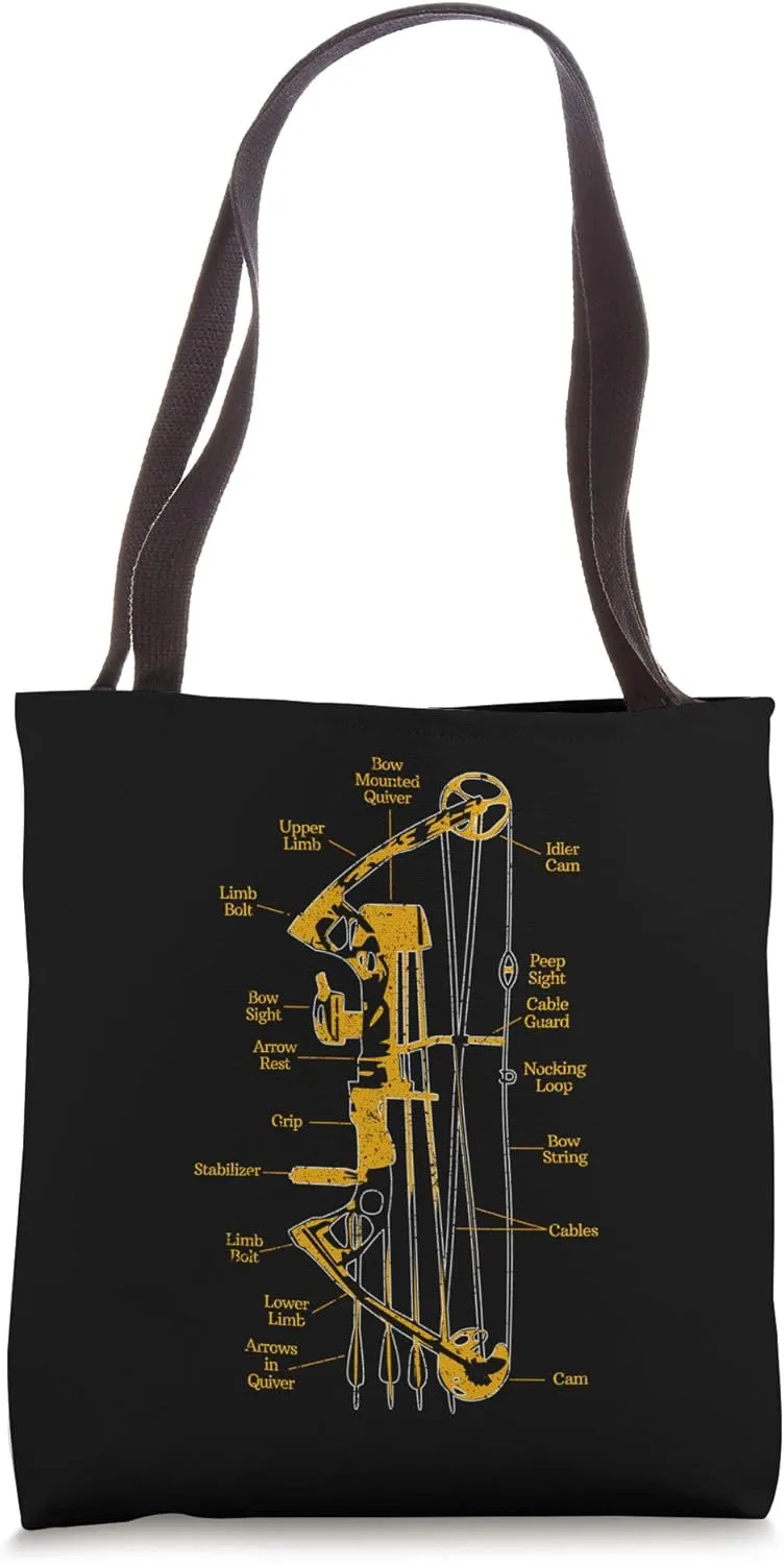Compound Bow Hunting Outdoors Archery Compound Bow Anatomy Tote Bag