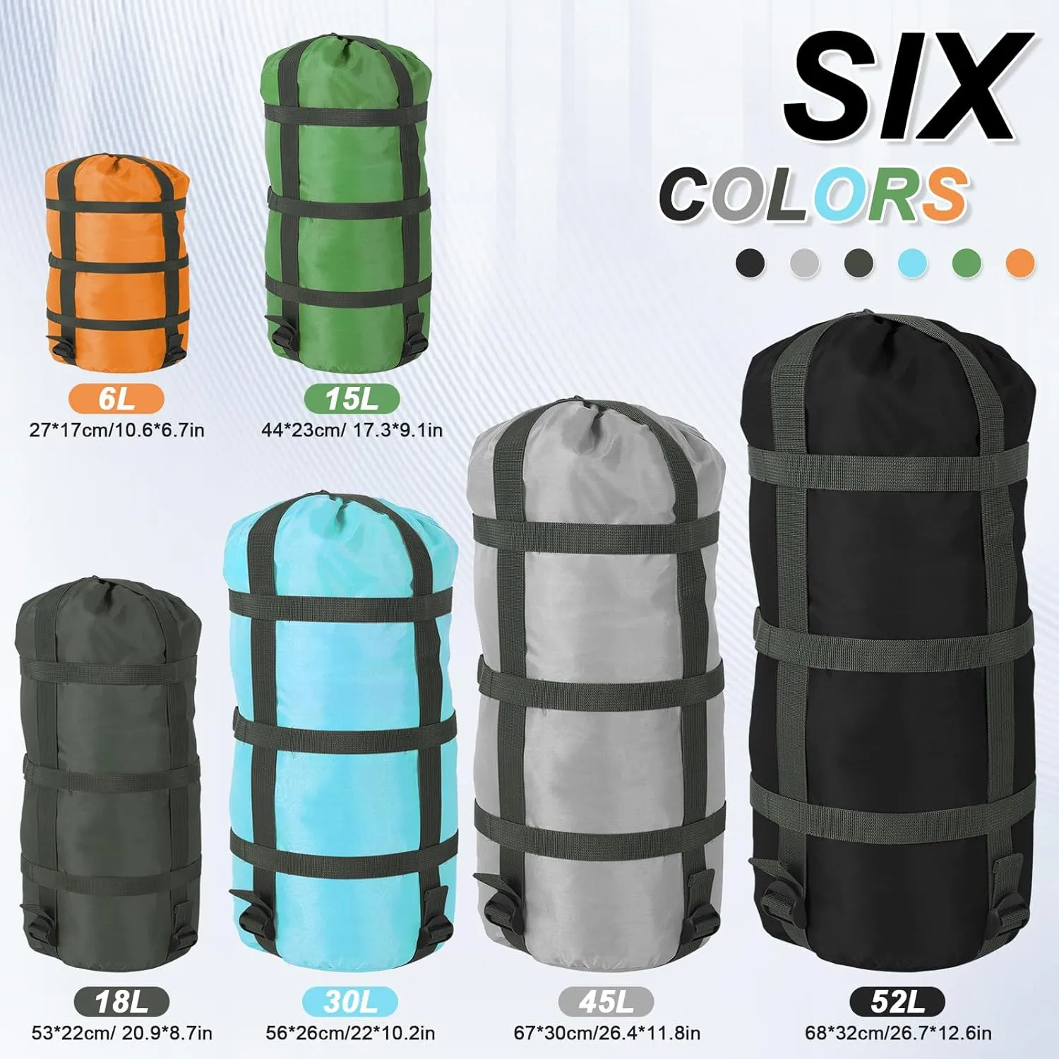 Compression Sack for Sleeping Bag Stuff Sack Adjustable Sleeping Bag Compression Stuff Sack 6L   15L  18L   30L   45L 52L Space Saving Gear for Backpacking Hiking Camping Outdoor and Travel Storage