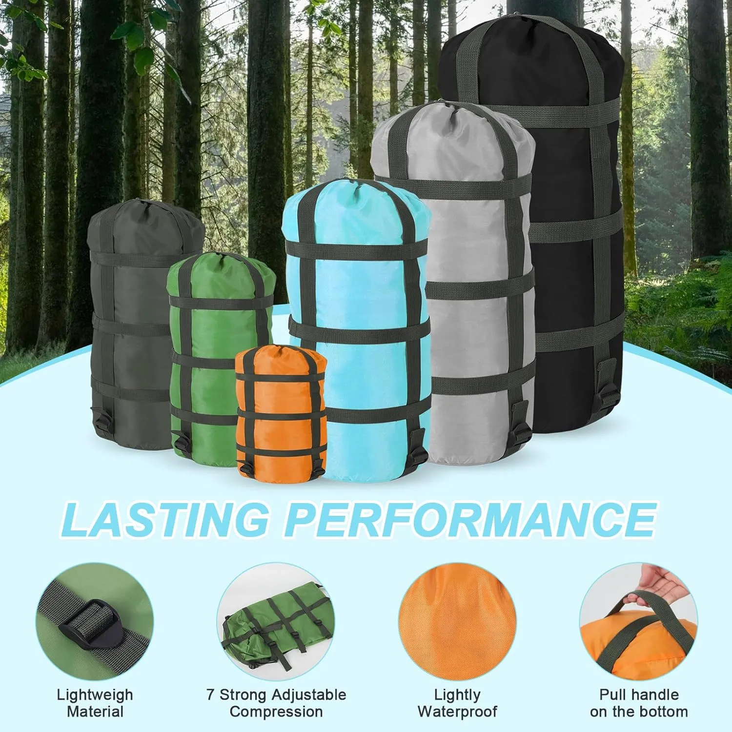 Compression Sack for Sleeping Bag Stuff Sack Adjustable Sleeping Bag Compression Stuff Sack 6L   15L  18L   30L   45L 52L Space Saving Gear for Backpacking Hiking Camping Outdoor and Travel Storage