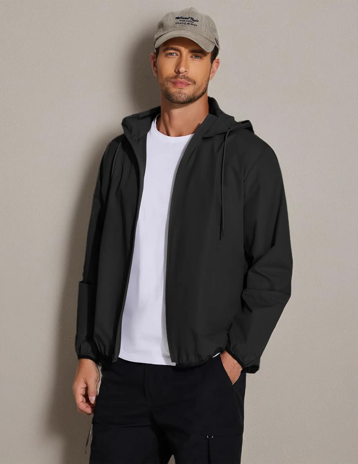 COOFANDY Men's Packable Rain Jacket Lightweight Waterproof Raincoat with Hood Travel Hiking Golf Windbreaker
