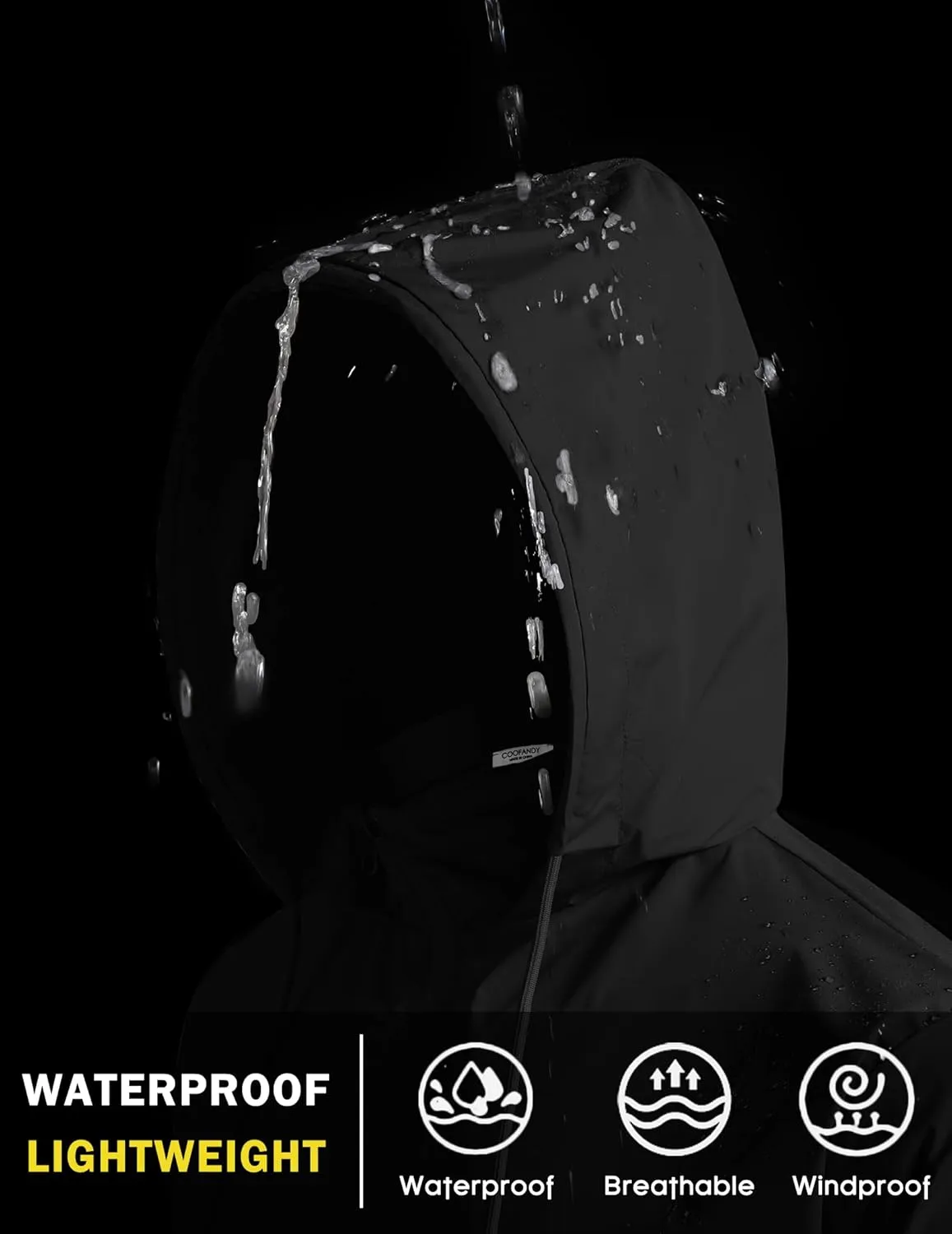 COOFANDY Men's Packable Rain Jacket Lightweight Waterproof Raincoat with Hood Travel Hiking Golf Windbreaker