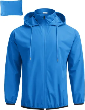 COOFANDY Men's Packable Rain Jacket Lightweight Waterproof Raincoat with Hood Travel Hiking Golf Windbreaker