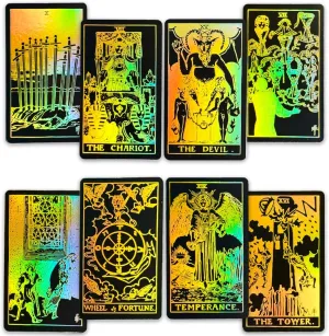 CRAFTERIAN Foil Tarot Cards, 78 Tarot Deck, Original Tarot Cards for Beginners and Experts with Guide Book and Gift Bag, Fortune Telling Game, Divination Tools for All Skill Levels, Black.