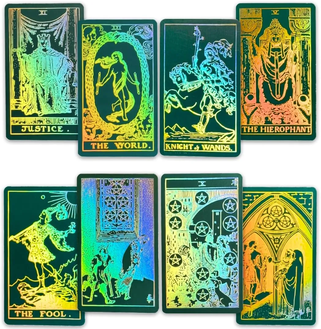 CRAFTERIAN Foil Tarot Cards, 78 Tarot Deck, Original Tarot Cards for Beginners and Experts with Guide Book and Gift Bag, Fortune Telling Game, Divination Tools for All Skill Levels, Green.