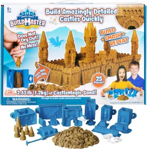 Create A Castle Indoor Sandcastle Play Sand Kit, 2.65 lbs Sensory Play Sand, BuildMaster Reusable Castle Magic Sand Toy Set for Kids, 25 Pieces and Playmat, for Kids 6 