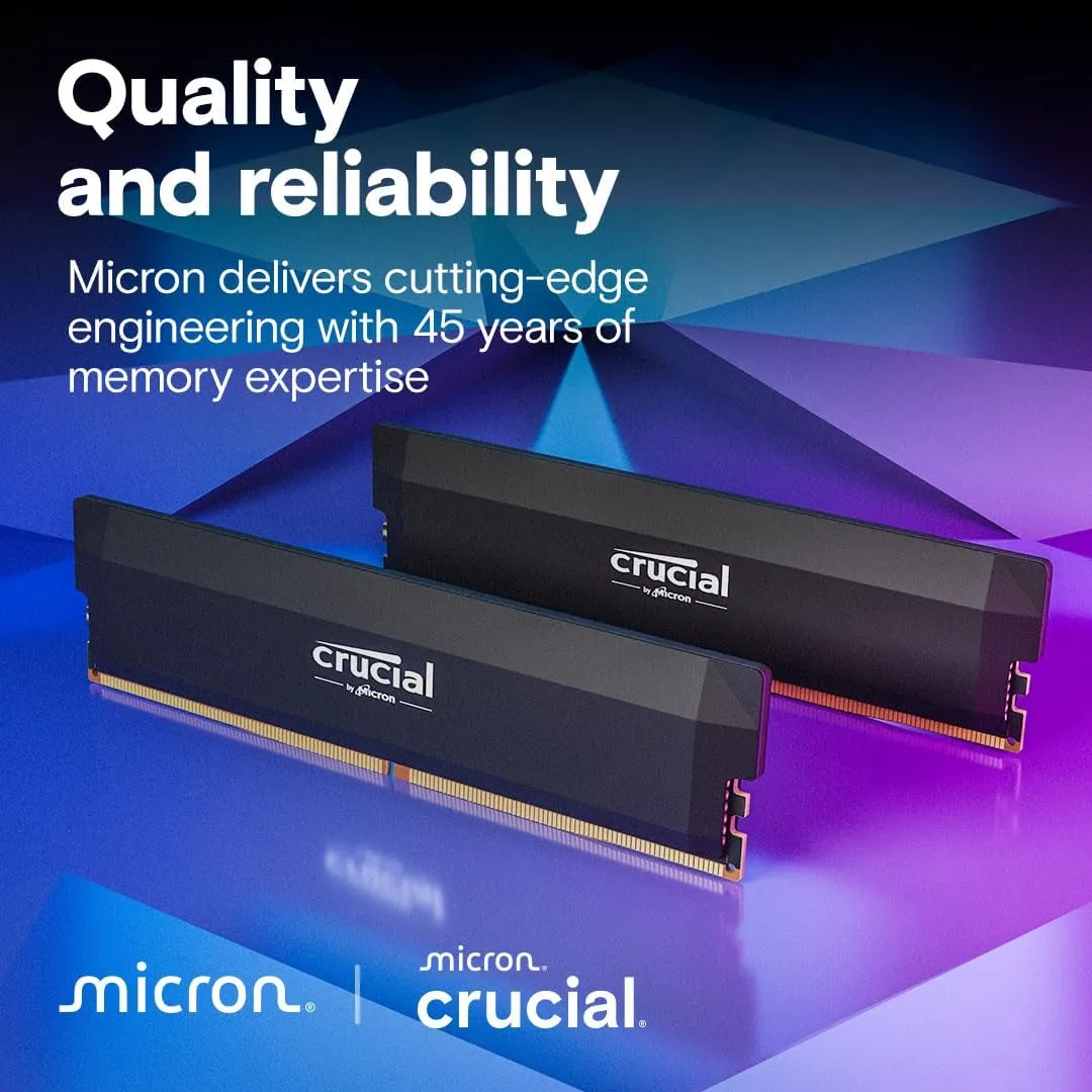 Crucial Pro 32GB DDR5 RAM Kit (2x16GB),CL36 6000MHz, Overclocking Desktop Gaming Memory, Intel XMP 3.0 & AMD Expo Compatible, Black - CP2K16G60C36U5B