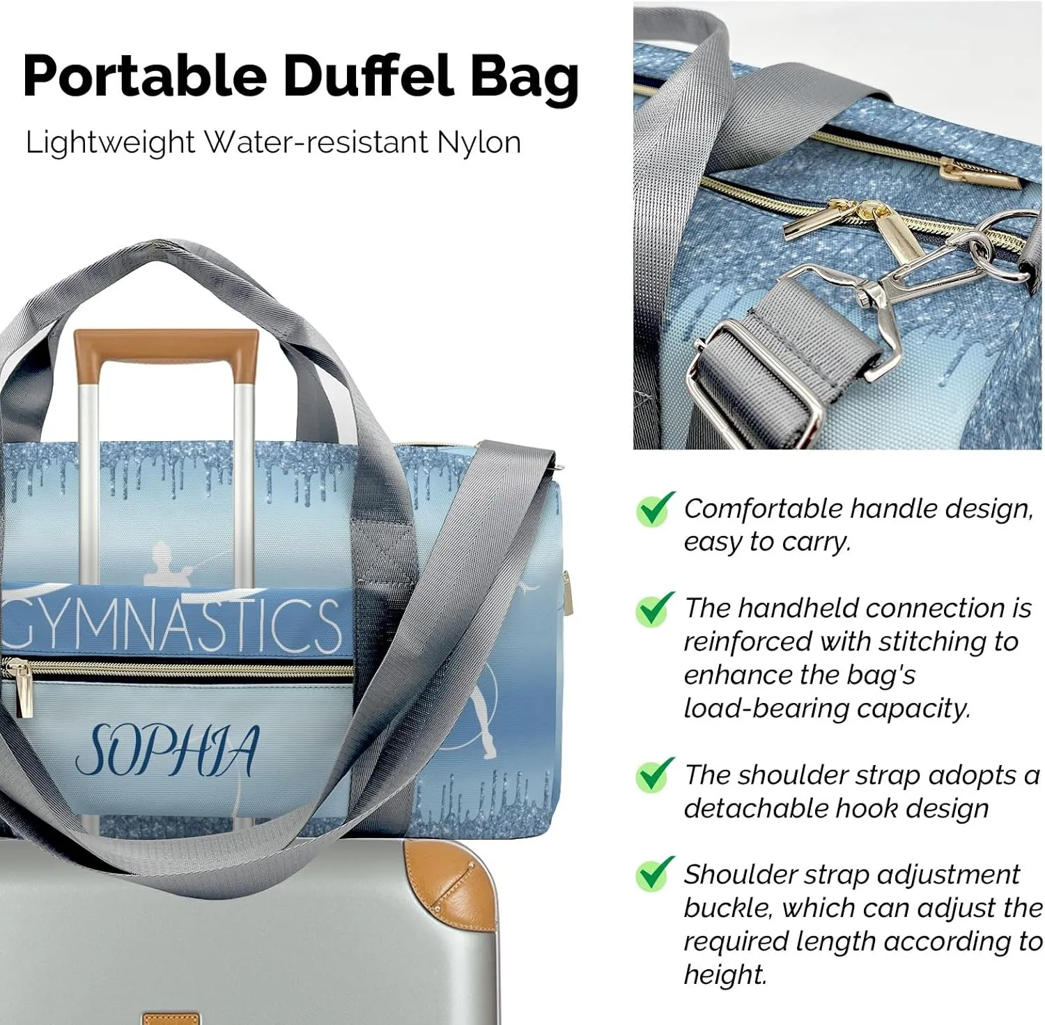 Custom Duffel Bag Monogrammed Metallic Ice Blue Dripping Glitter Sports Smart Travel Solutions: Organizing Your Fitness Gear