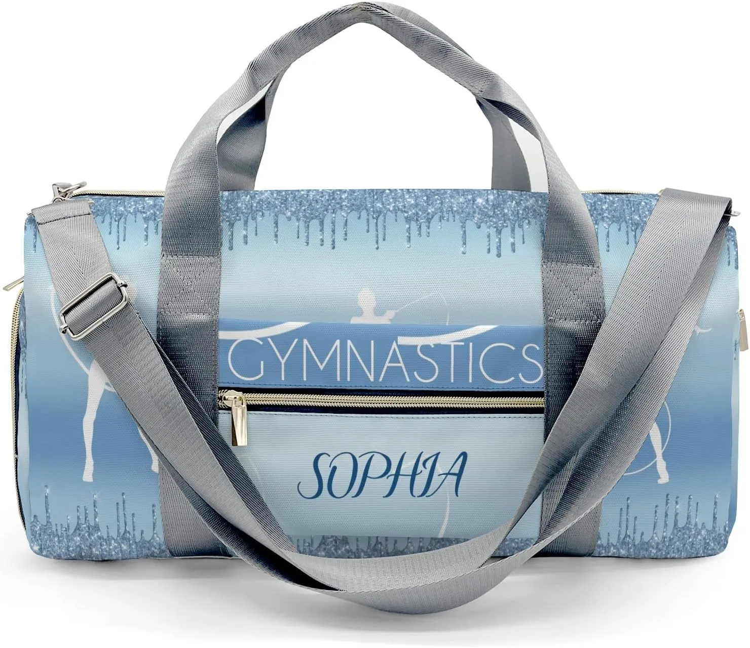 Custom Duffel Bag Monogrammed Metallic Ice Blue Dripping Glitter Sports Smart Travel Solutions: Organizing Your Fitness Gear