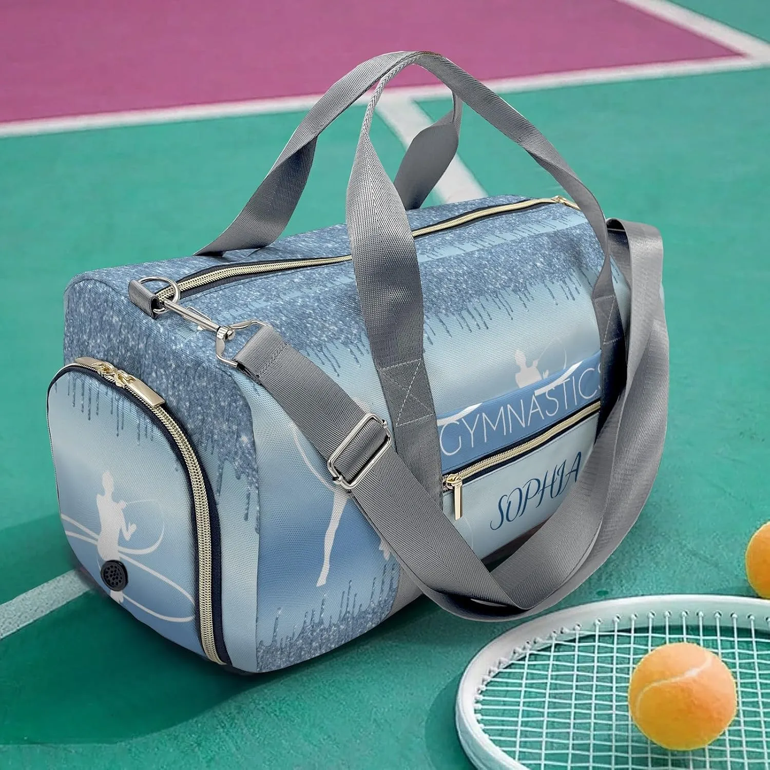 Custom Duffel Bag Monogrammed Metallic Ice Blue Dripping Glitter Sports Smart Travel Solutions: Organizing Your Fitness Gear