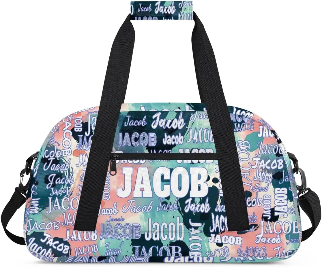 Custom Name Sports Gym Duffel Bag, Personalized PE Gym Sport Duffel Bag Travel Weekender Tote Carry-On Bag, Modern Colorful Blue Pink Green