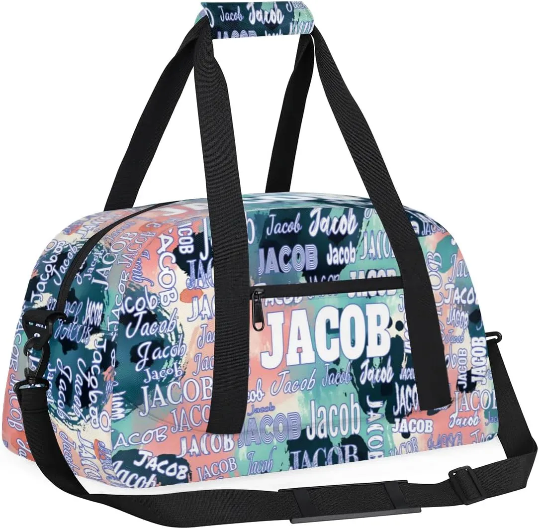 Custom Name Sports Gym Duffel Bag, Personalized PE Gym Sport Duffel Bag Travel Weekender Tote Carry-On Bag, Modern Colorful Blue Pink Green