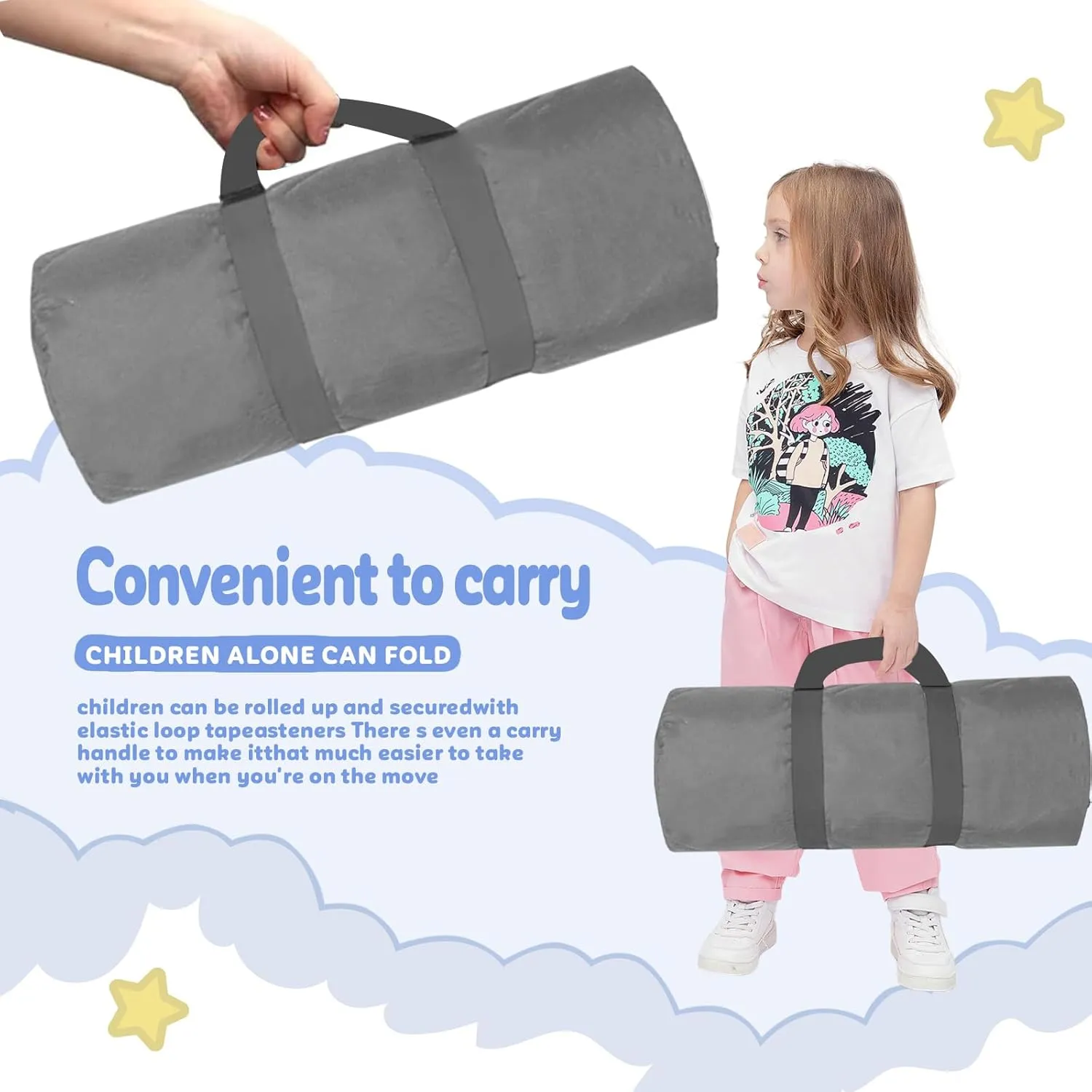 Custom Toddler Nap Mat for Preschool - Personalized Name Kids Nap Mats for Daycare Kindergarten Boys Sleeping Bag with Pillow Blanket Set, Thick Padded Easy Roll Up Blue