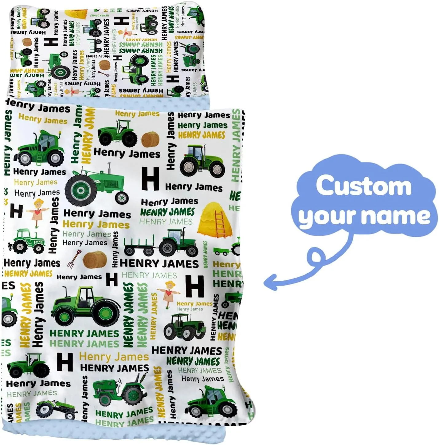 Custom Toddler Nap Mat for Preschool - Personalized Name Kids Nap Mats for Daycare Kindergarten Boys Sleeping Bag with Pillow Blanket Set, Thick Padded Easy Roll Up Blue