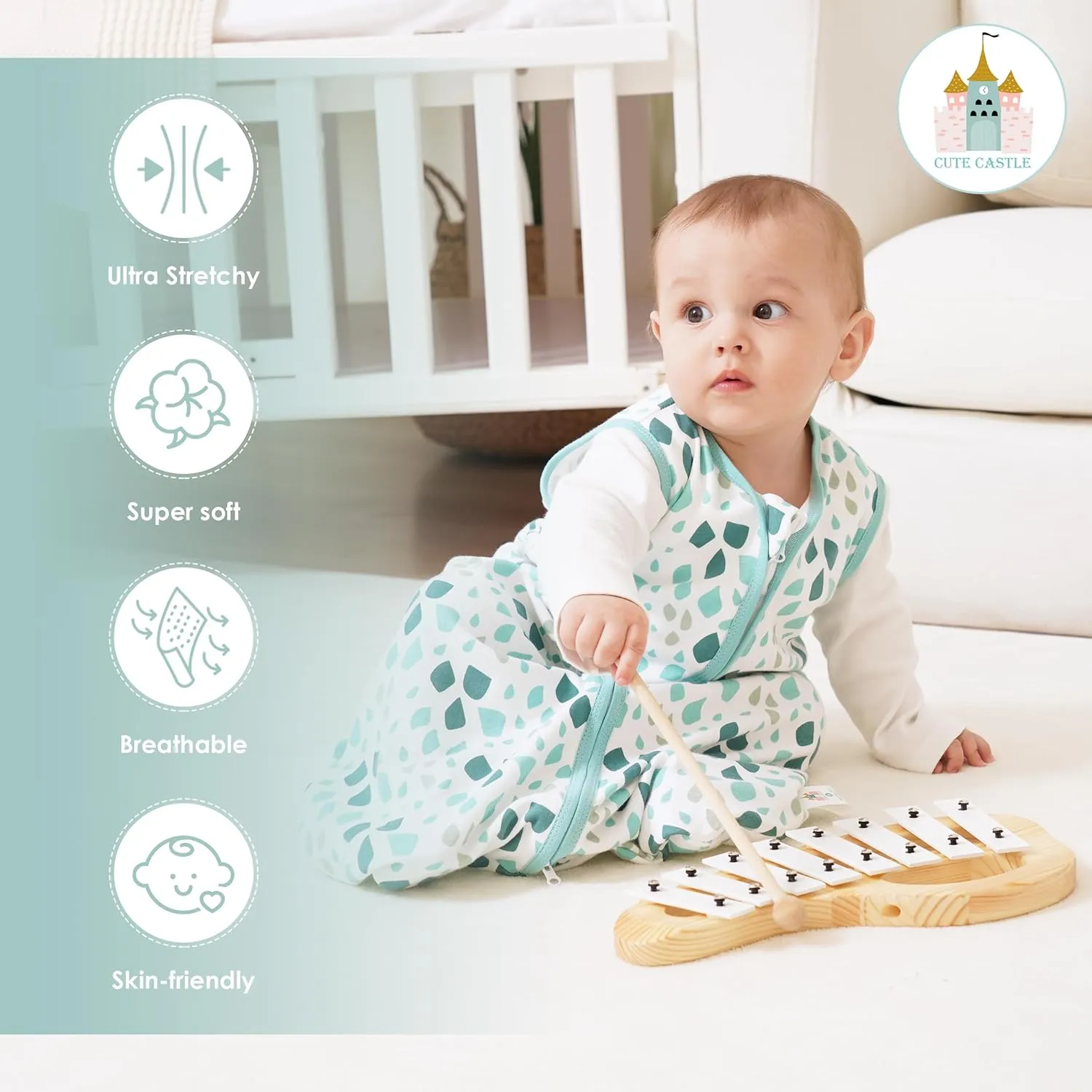 Cute Castle Baby Sleep Sack 6-12 Months - Lightweight 100% Cotton 2-Way Zipper TOG 0.5 Infant Wearable Blanket, Newborn Essentials Toddler Sleep Clothes (3 Pack Green)