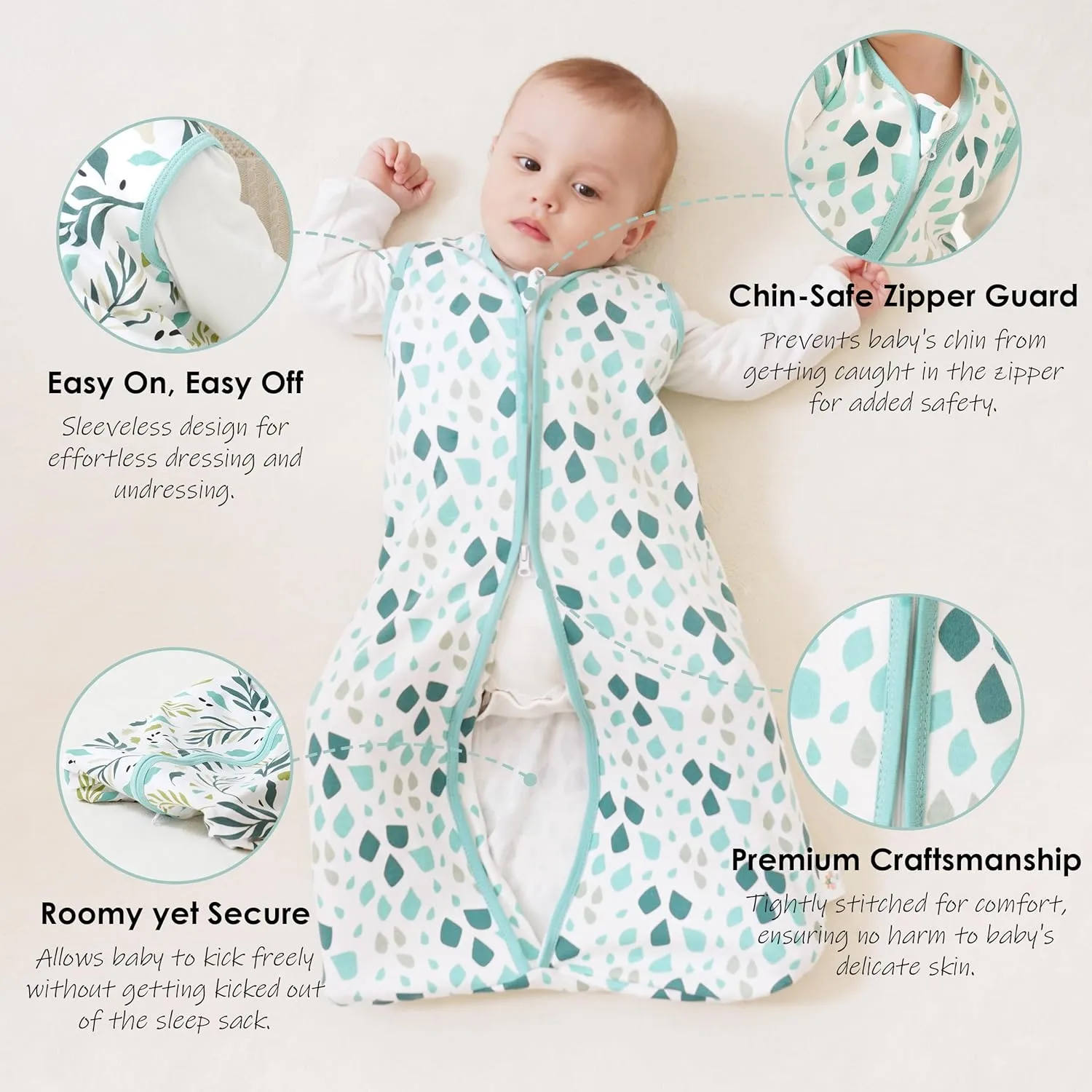 Cute Castle Baby Sleep Sack 6-12 Months - Lightweight 100% Cotton 2-Way Zipper TOG 0.5 Infant Wearable Blanket, Newborn Essentials Toddler Sleep Clothes (3 Pack Green)