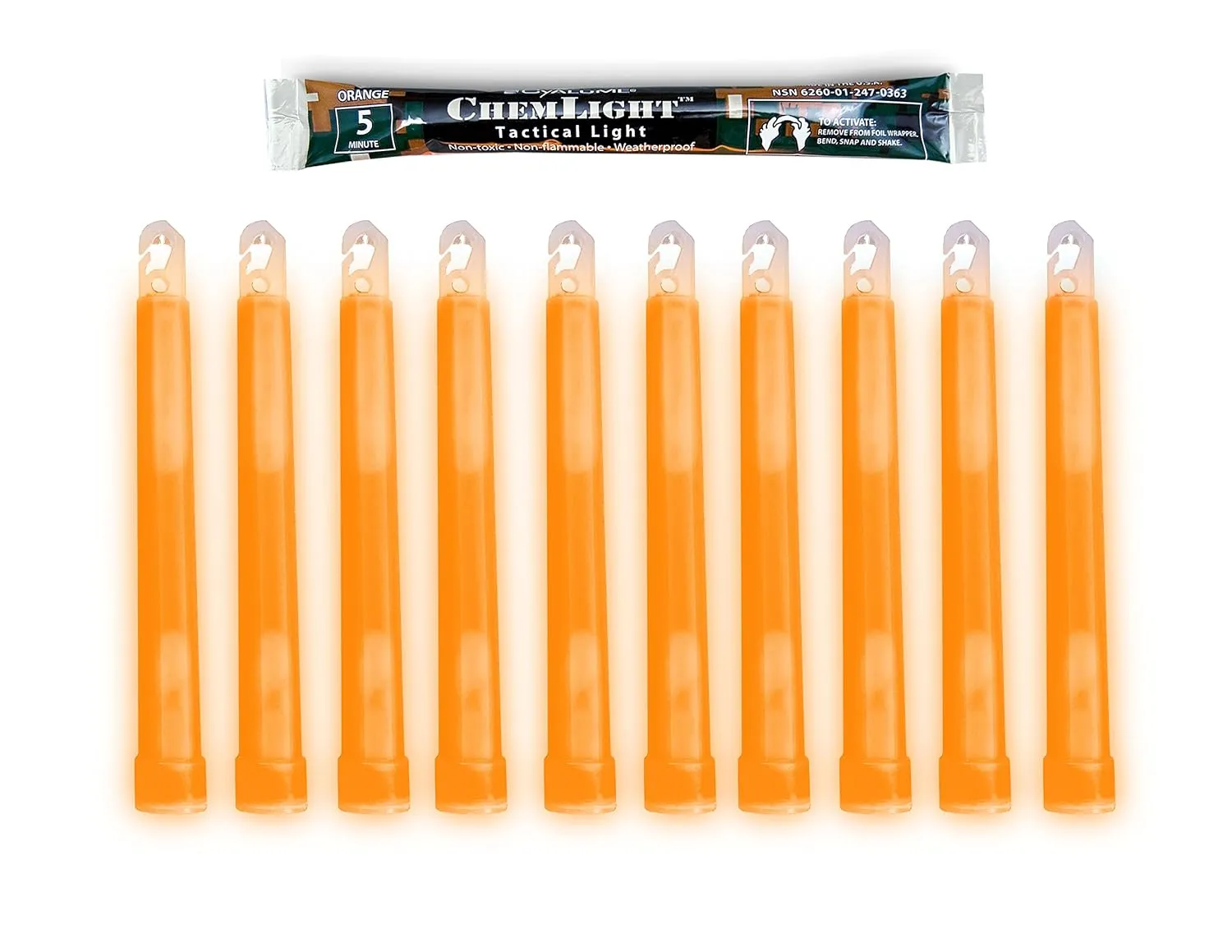 Cyalume ChemLight Light Stick, Military Grade, 5 Minutes Duration, 6 Inches, 10 Pack