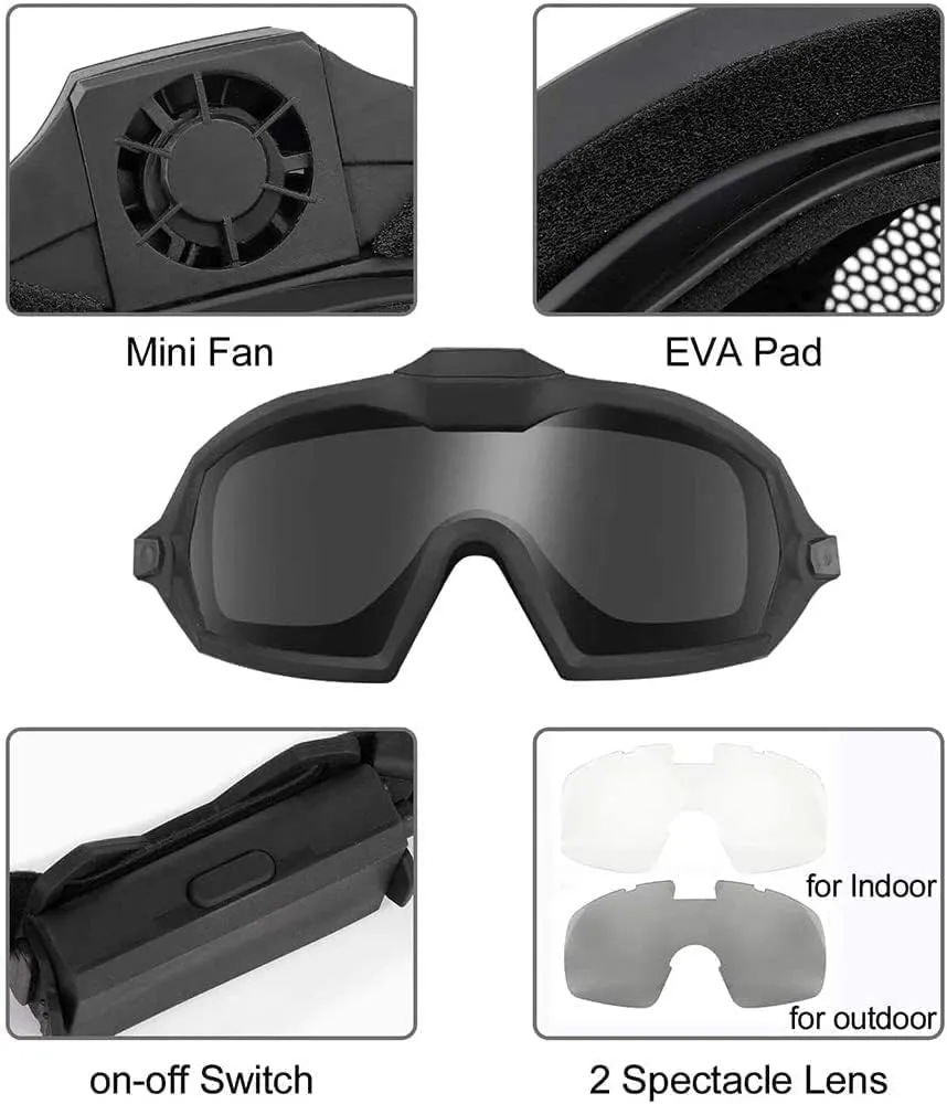DALYNN Unisex Adult Tactical Helmet and Full Face Protective Mask, with Detachable Anti-Fog Goggles, Suitable for Outdoor Paintball, CS Game, Motorcycling
