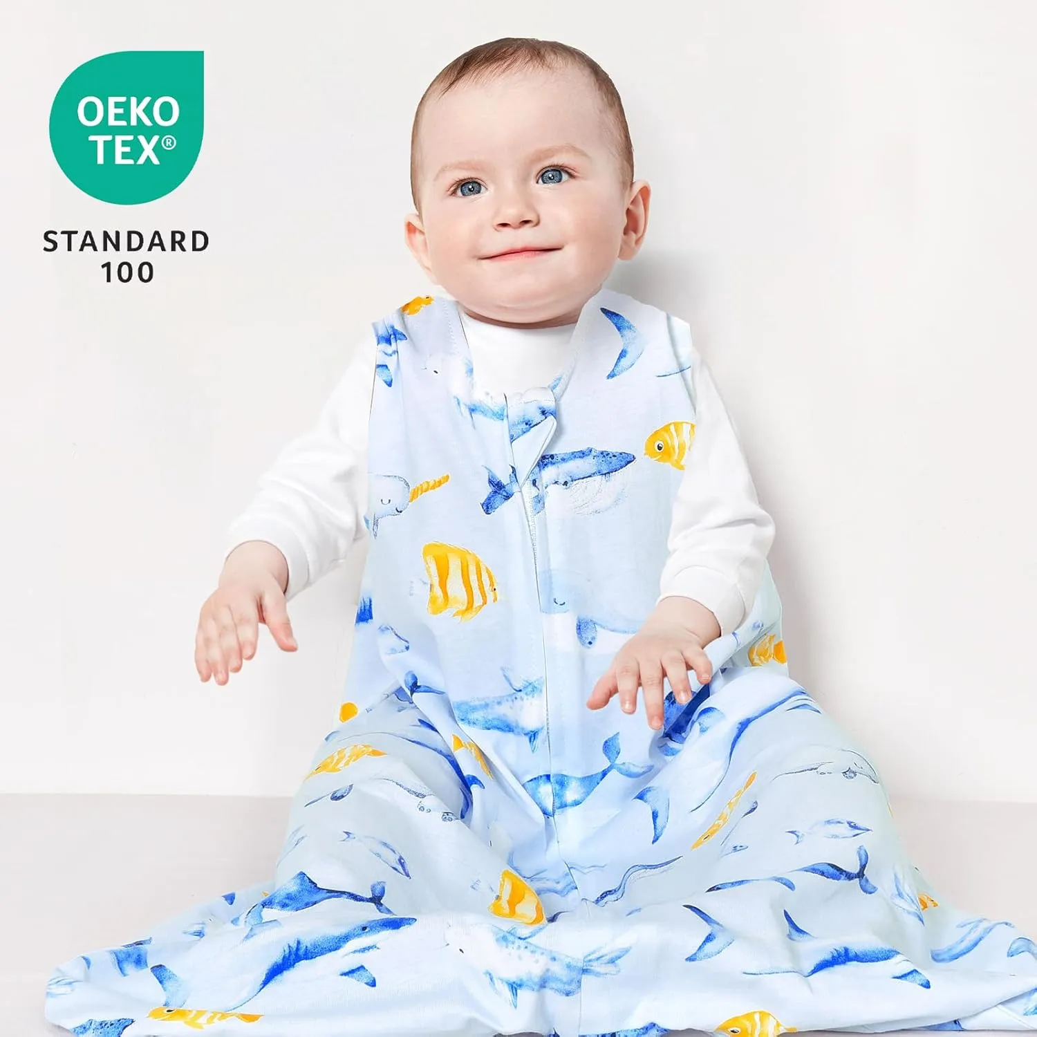 david's kids 100% Cotton Baby Sleep Sack 0-6 Months, Soft Baby Wearable Blankets with 2-Way Zipper, 2 Pack Comfy Sleeping Bags for Infant Newborn Boys Girls Neutral, Small Size, Whale