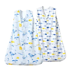david's kids 100% Cotton Baby Sleep Sack 0-6 Months, Soft Baby Wearable Blankets with 2-Way Zipper, 2 Pack Comfy Sleeping Bags for Infant Newborn Boys Girls Neutral, Small Size, Whale