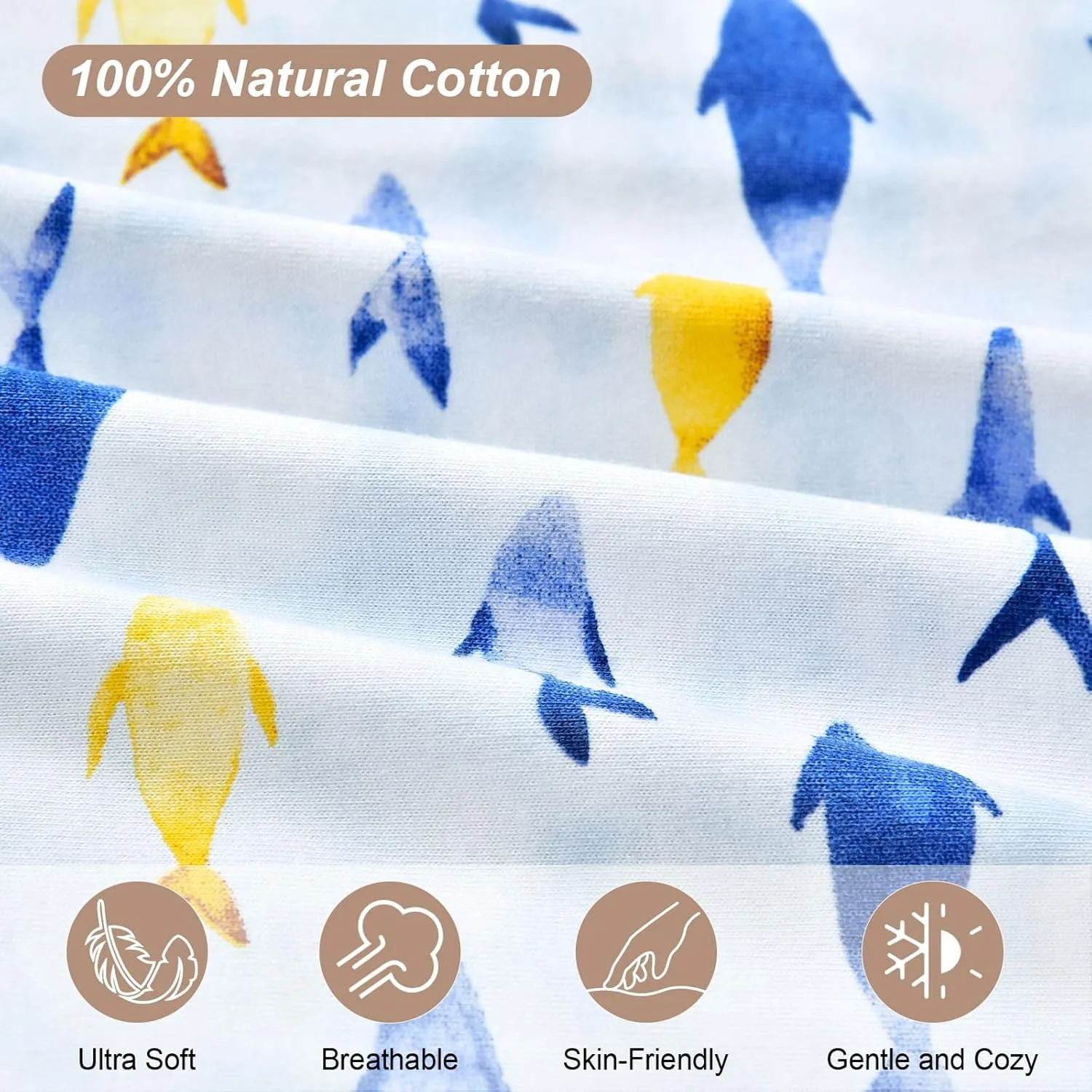 david's kids 100% Cotton Baby Sleep Sack 0-6 Months, Soft Baby Wearable Blankets with 2-Way Zipper, 2 Pack Comfy Sleeping Bags for Infant Newborn Boys Girls Neutral, Small Size, Whale