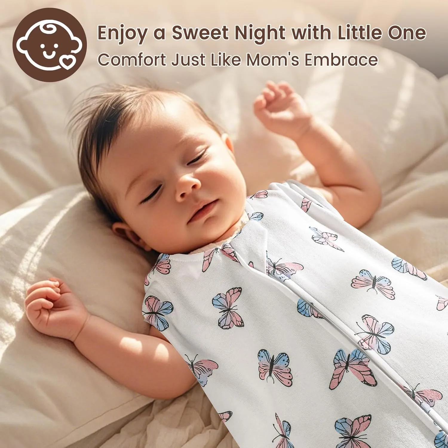 david's kids 100% Cotton Baby Sleep Sack 12-18 Months, Ultra Soft Baby Wearable Blankets with 2-Way Zipper, 2 Pack Comfy Toddler Sleeping Bags for Boys Girls Neutral, Large Size, Butterfly