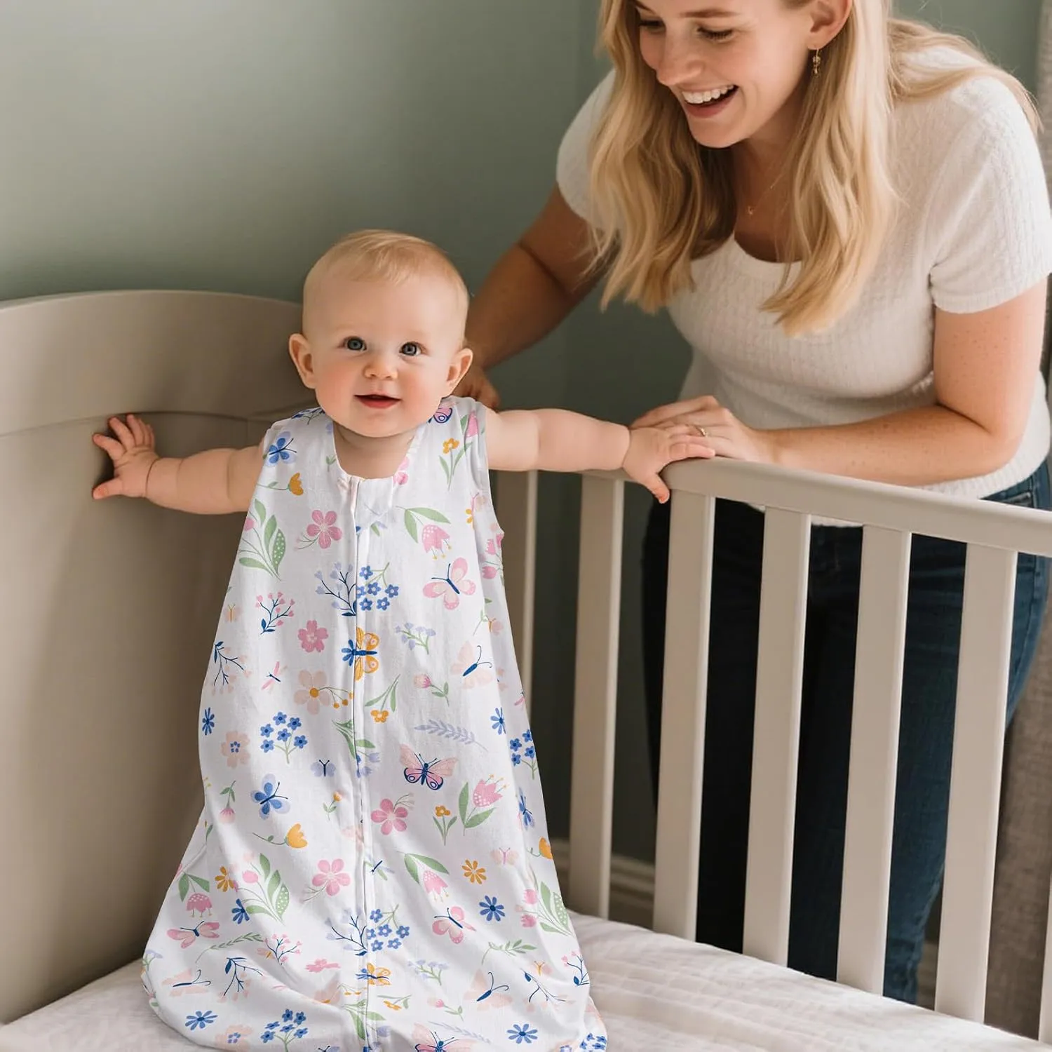 david's kids 100% Cotton Baby Sleep Sack 12-18 Months, Ultra Soft Baby Wearable Blankets with 2-Way Zipper, 2 Pack Comfy Toddler Sleeping Bags for Boys Girls Neutral, Large Size, Butterfly