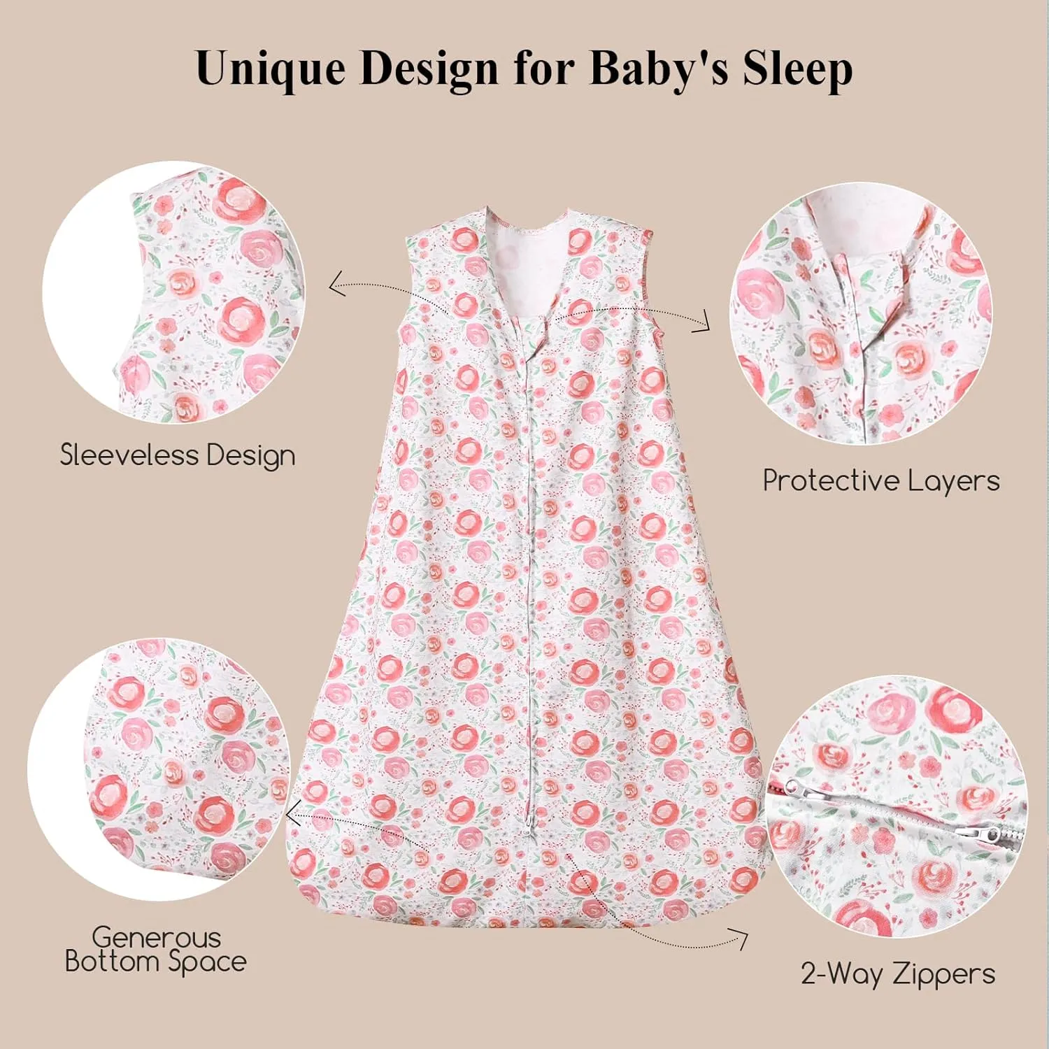 david's kids 100% Cotton Baby Sleep Sack 18-24 Months, Ultra Soft Baby Wearable Blankets with 2-Way Zipper, 2 Pack Comfy Toddler Sleeping Bags for Boys Girls Neutral, X-Large Size, Floral