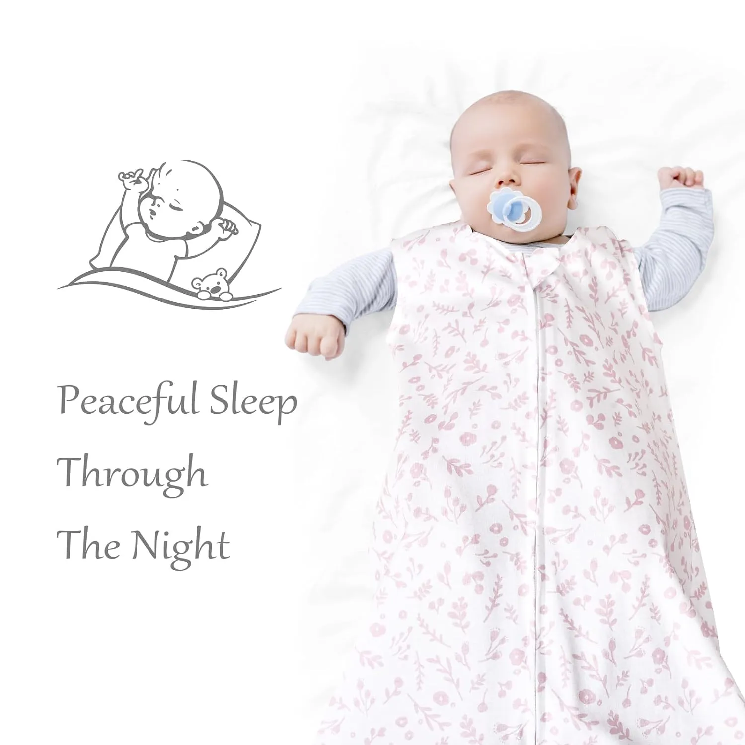 david's kids 100% Cotton Baby Sleep Sack 18-24 Months, Ultra Soft Baby Wearable Blankets with 2-Way Zipper, 2 Pack Comfy Toddler Sleeping Bags for Boys Girls Neutral, X-Large Size, Floral