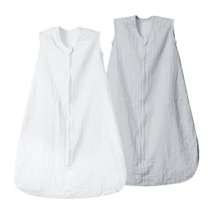 david's kids Muslin Cotton Baby Sleep Sack 12-18 Months, 2 Pack 100% Cotton Sleeping Bag for Summer,TOG 0.5 Baby Wearable Blankets with 2-Way Zipper, Soft Sleep Sacks for Newborn Infant, White & Grey