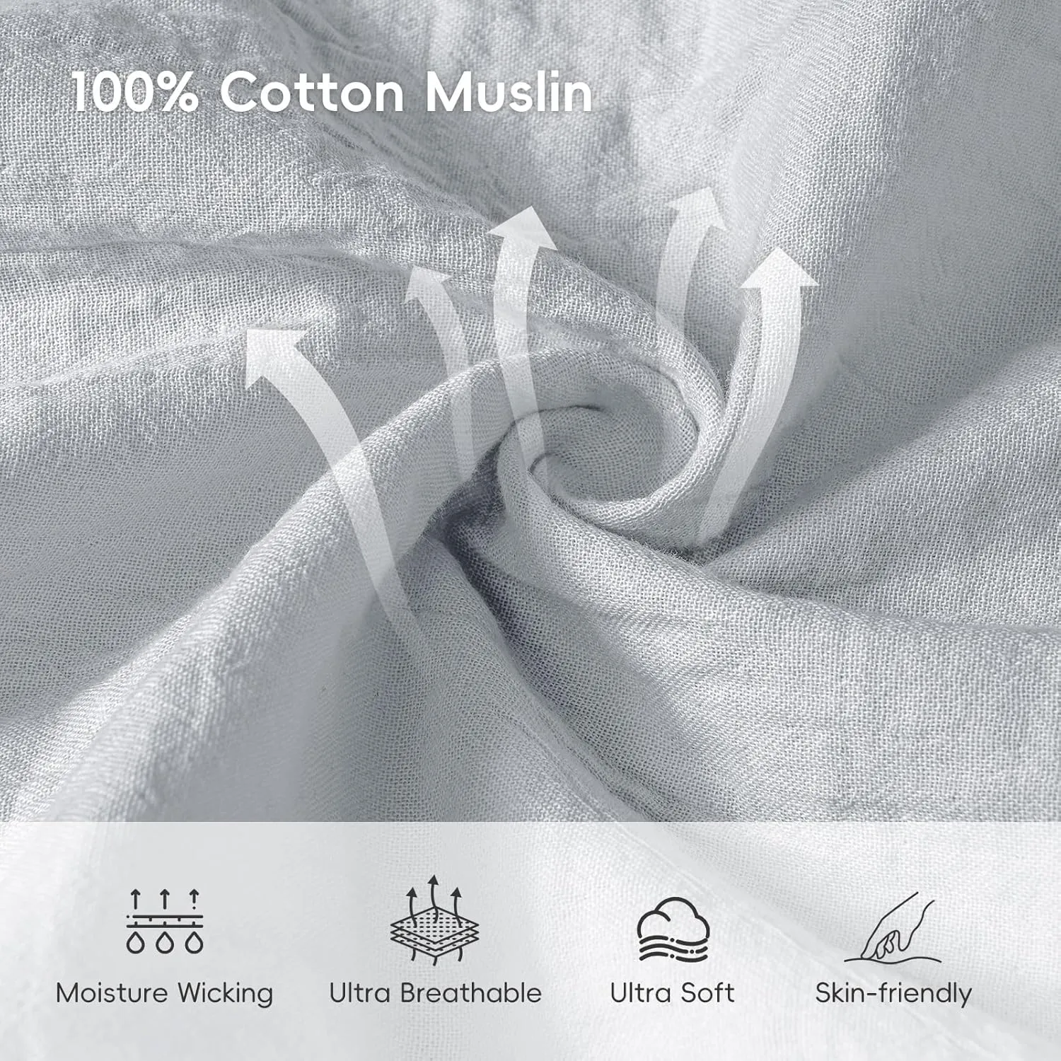 david's kids Muslin Cotton Baby Sleep Sack 12-18 Months, 2 Pack 100% Cotton Sleeping Bag for Summer,TOG 0.5 Baby Wearable Blankets with 2-Way Zipper, Soft Sleep Sacks for Newborn Infant, White & Grey