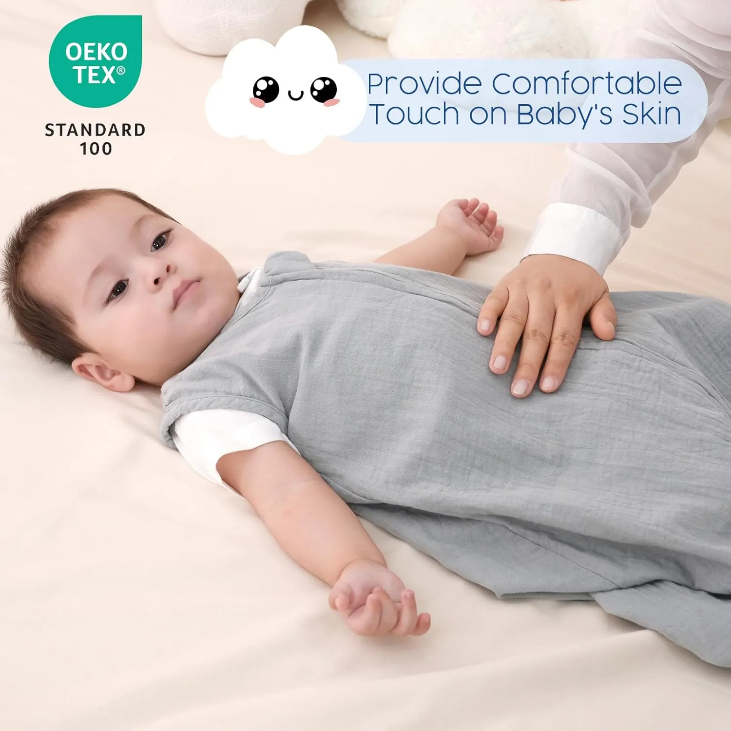 david's kids Muslin Cotton Baby Sleep Sack 12-18 Months, 2 Pack 100% Cotton Sleeping Bag for Summer,TOG 0.5 Baby Wearable Blankets with 2-Way Zipper, Soft Sleep Sacks for Newborn Infant, White & Grey
