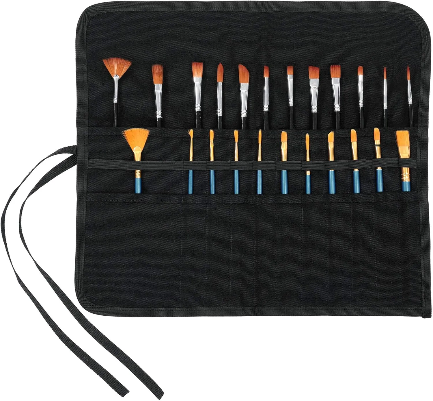 Denifiter 22 Pockets Waxed Canvas Roll-up Pencil Bag, Heavy Duty Portable Watercolor Oil Brush Canvas Pouch (Black)