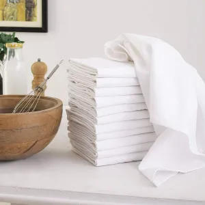 DG Collections Flour Sack Dish Towels for Kitchen, Set of 12 (27 x 27 Inches), Multi-use White Kitchen Towels, 100% Cotton, Highly Absorbent Hand Towels, Tea Towels for Embroidery, and Print - White
