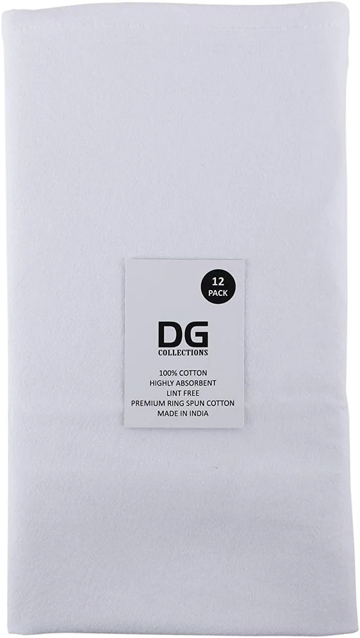 DG Collections Flour Sack Dish Towels for Kitchen, Set of 12 (27 x 27 Inches), Multi-use White Kitchen Towels, 100% Cotton, Highly Absorbent Hand Towels, Tea Towels for Embroidery, and Print - White
