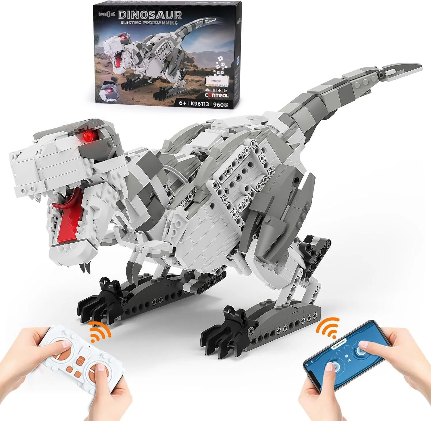 Dinosaur Building Kit, Remote Control Jurassic T Rex Building Blocks Set, Dino World Park Toys Gift for Kids & Boys Age 6, 7, 8, 9, 10, 11, 12 Years Old (960 PCS)