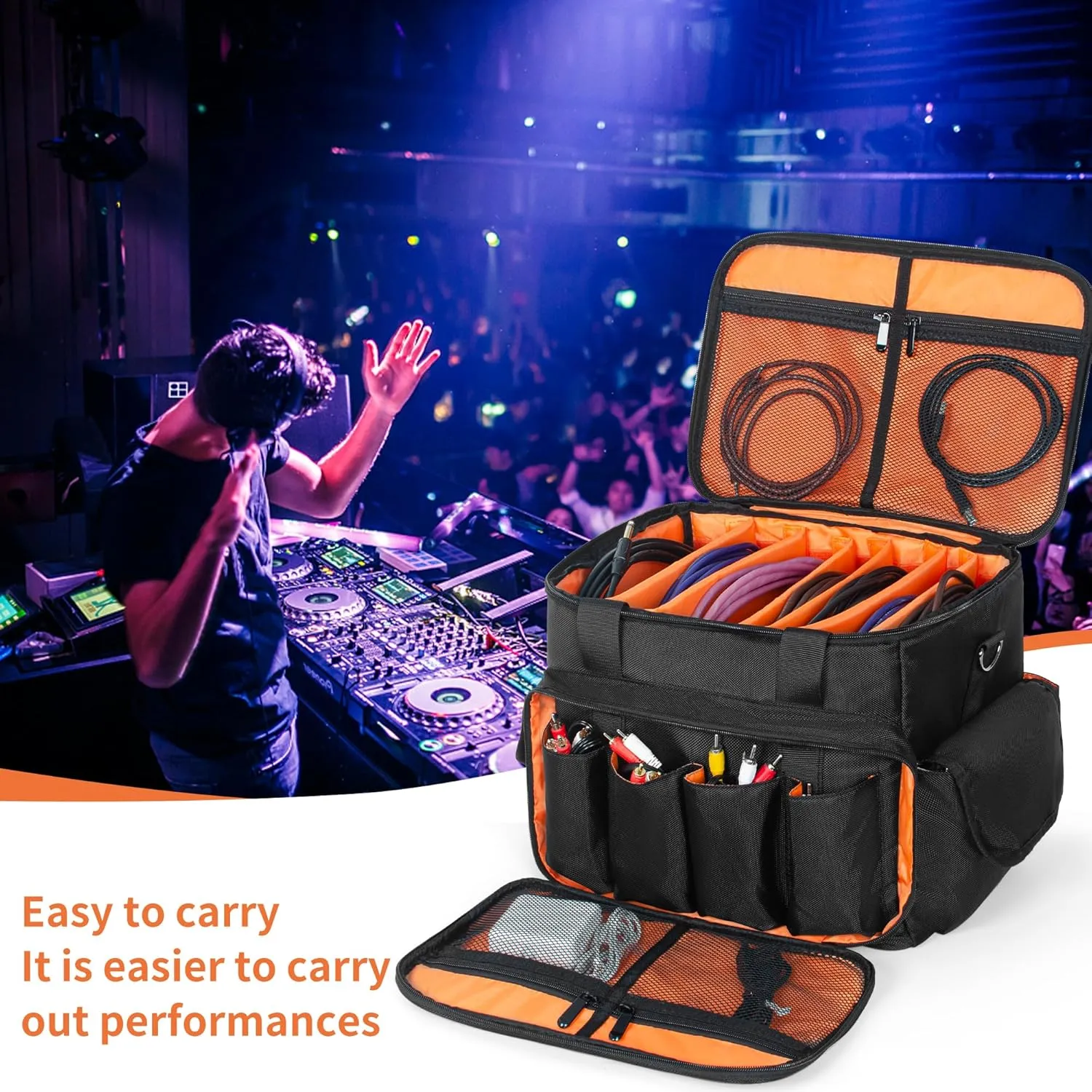 DJ Cable File Bag with 6 Detachable Dividers High Capacity Gig Cable Bag for Cords,DJ Gear,Sound Instrument and Accessories