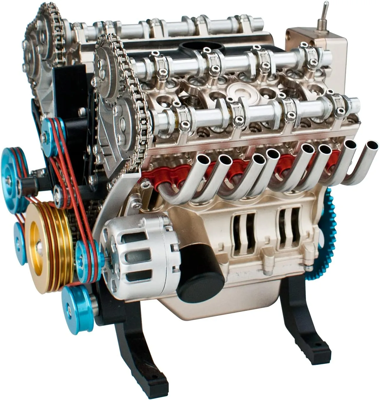 DjuiinoStar Vehicle Engine Model Assembly Kit (350  Pieces Components, 3 Hours Assembly Time), Eight-Stroke Straight-Eight Gas Engine Working Model, 8 Cylinder Engine Kit DM118