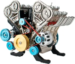 DjuiinoStar Vehicle Engine Model Assembly Kit (350  Pieces Components, 3 Hours Assembly Time), Eight-Stroke Straight-Eight Gas Engine Working Model, 8 Cylinder Engine Kit DM118