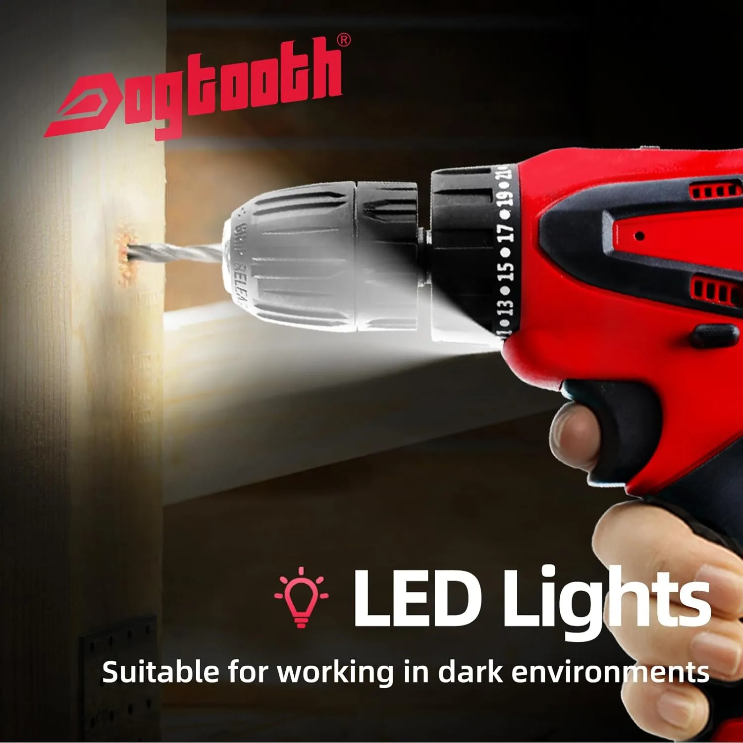 DOGTOOTH 21V MAX Cordless Drill, 2 * 2.0 Ah Batteries, Compatible with Makita 18V Battery, 2 Speed Functions Max 1350 RPM, Build-in LED, 43 Bits, Charger, Tool Bag - Red