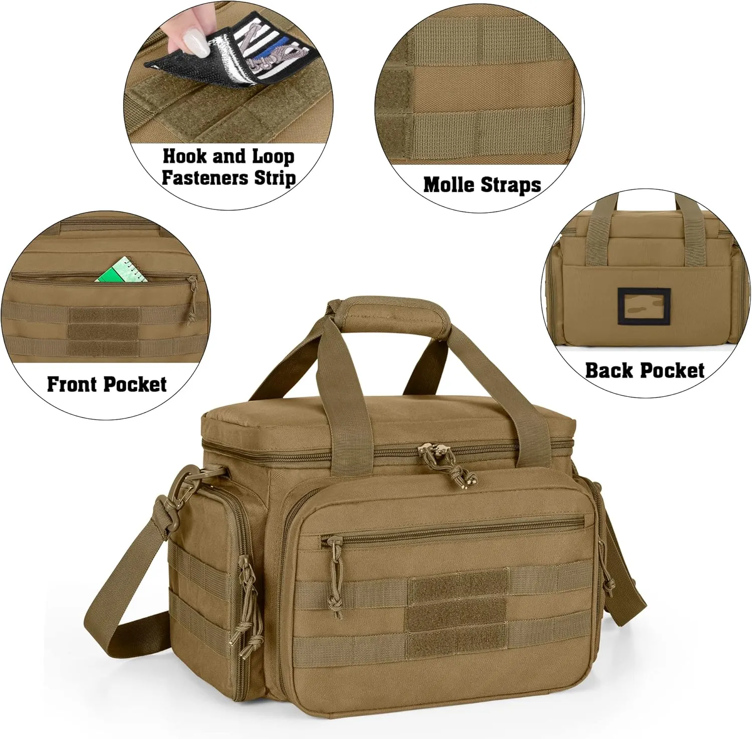DSLEAF Tactical Gun Range Bag for 4 Handguns, Pistol Shooting Range Bag with 6X Magazine Slots and Extra Pockets for Ammo and Essentials