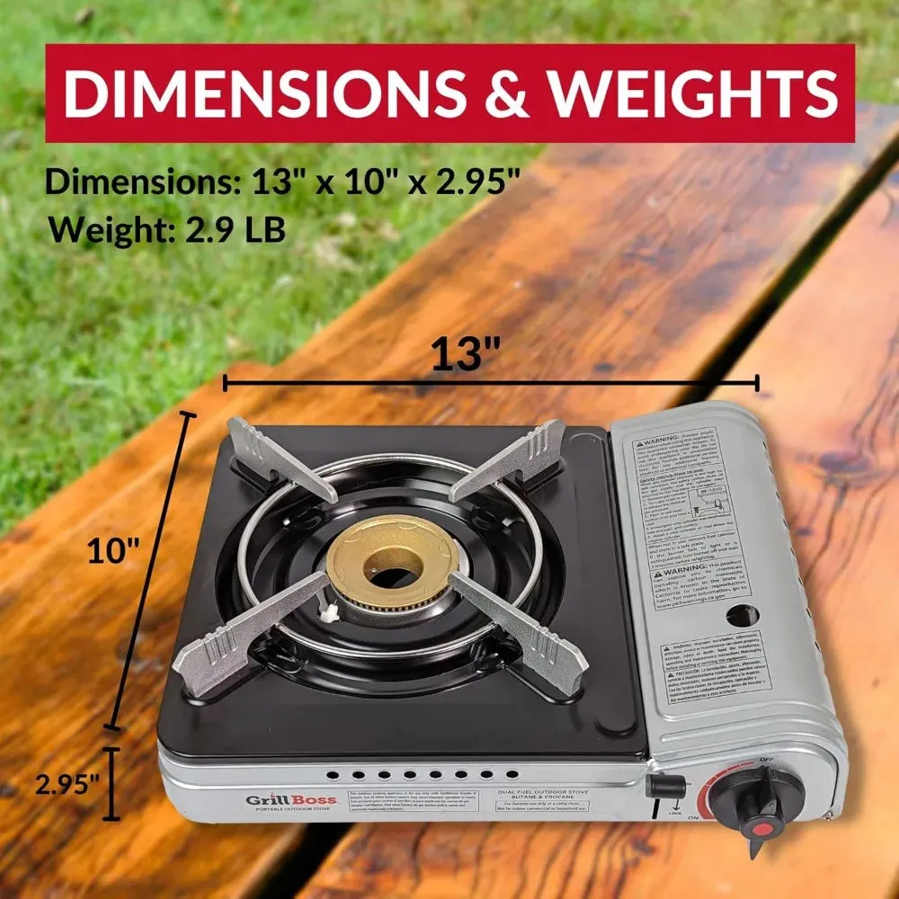 Dual Fuel Portable Camping Stove Butane and Propane Compatible for Outdoor Cooking