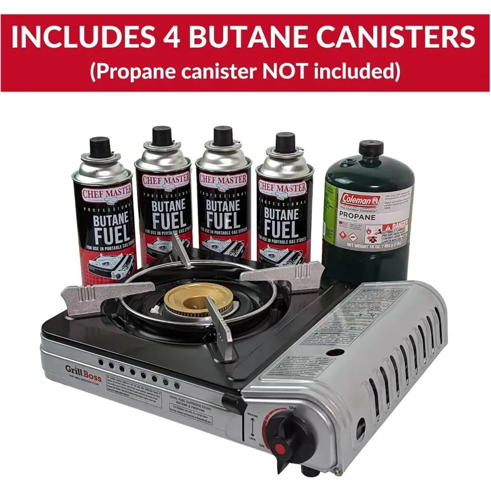 Dual Fuel Portable Camping Stove Butane and Propane Compatible for Outdoor Cooking