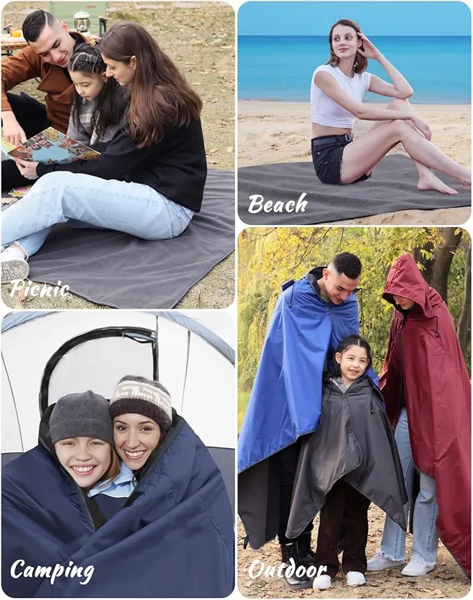 DUKUSEEK Outdoor Waterproof Blanket, Waterproof Windproof Outdoor Fleece Blanket - Large (79"x 59"), Portable, Wearable, Warm for Outdoor Camping, Picnic, Stadium, Sports, Beach, Concerts, Car, Dogs
