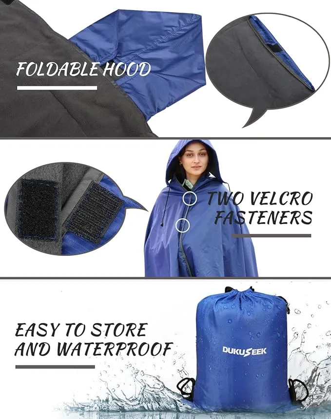 DUKUSEEK Outdoor Waterproof Stadium Blanket, XL Large (79"x 59") Hooded Stadium Blankets with Fleece,Portable,Warm Outside Blankets for Cold Weather, Camping, Sports, Beach, Football, Festivals