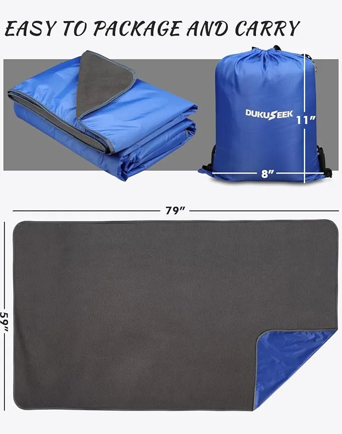DUKUSEEK Outdoor Waterproof Stadium Blanket, XL Large (79"x 59") Hooded Stadium Blankets with Fleece,Portable,Warm Outside Blankets for Cold Weather, Camping, Sports, Beach, Football, Festivals