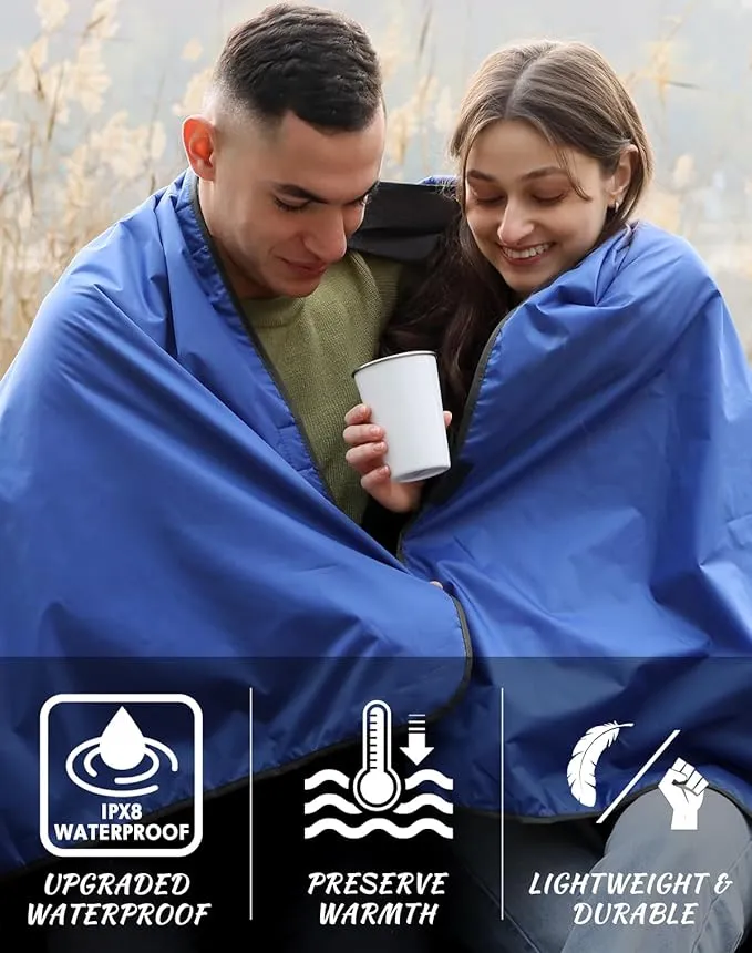 DUKUSEEK Outdoor Waterproof Stadium Blanket, XL Large (79"x 59") Hooded Stadium Blankets with Fleece,Portable,Warm Outside Blankets for Cold Weather, Camping, Sports, Beach, Football, Festivals