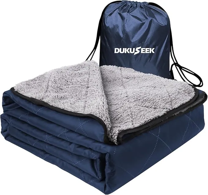 DUKUSEEK Outdoors Waterproof Stadium Blanket with Hood, 79”x 59” Sherpa Fleece Camping Windproof Blankets for Boat, Traveling, Camping, Football, Dogs, Outdoor Sporting Events-Machine Washable